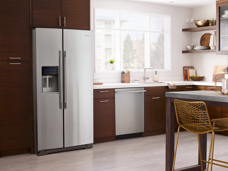 A Whirlpool® French Door Refrigerator in a contemporary kitchen A Whirlpool® French Door Refrigerator in a contemporary kitchen